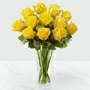 12 Yellow Roses In Glass Vase